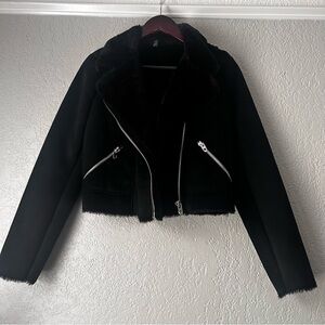 Black Faux Fur Trim Jacket